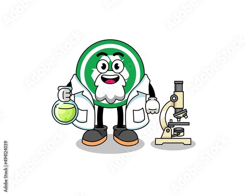Mascot of recycle sign as a scientist