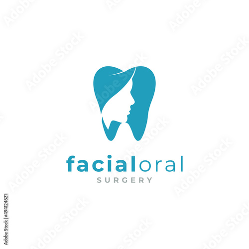 Oral Facial Dentist Dental Tooth Teeth Shape and Silhouette of Beauty Woman Face Logo Design Inspiration