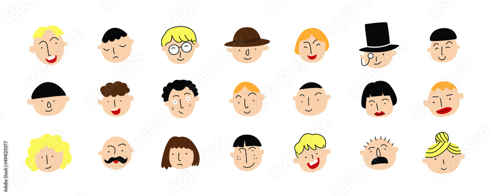 set of various head for profil picture or avatar. cute human character for emoticon. hand drawn vector illustration design set of various head for profil picture or avatar. cute human character for emoticon. hand drawn vector illustration design