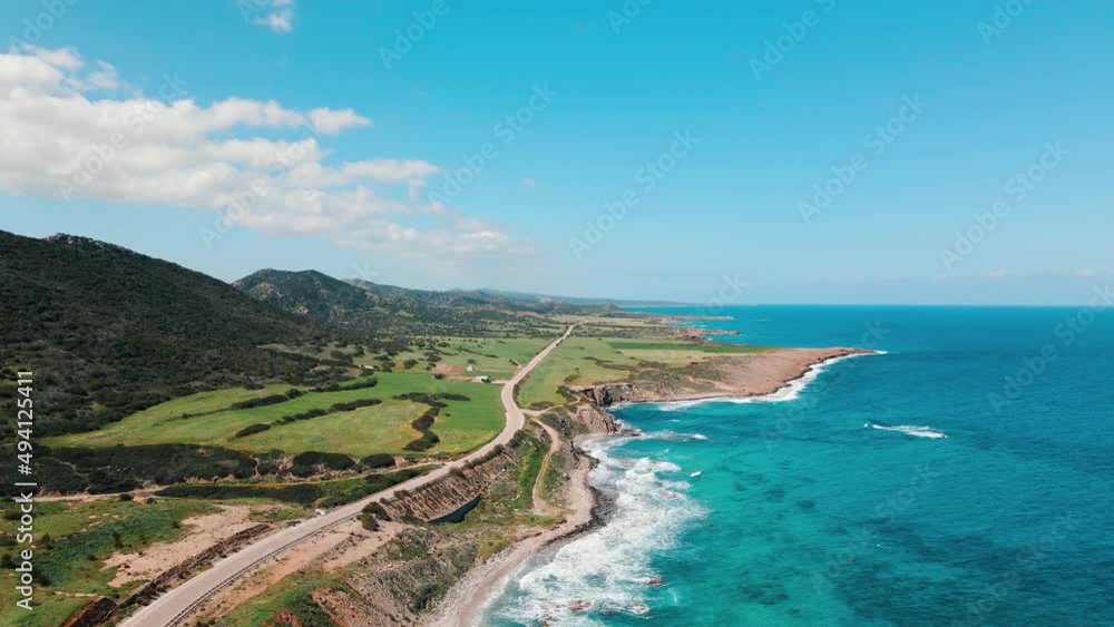 Aerial 4k rocky coastline with green nature in North Cyprus. Aerial 4k rocky coastline with green nature in North Cyprus.