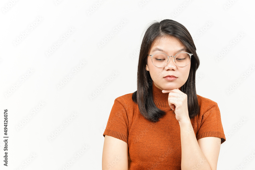 Thinking Gesture Of Beautiful Asian Woman Isolated On White Background Thinking Gesture Of Beautiful Asian Woman Isolated On White Background