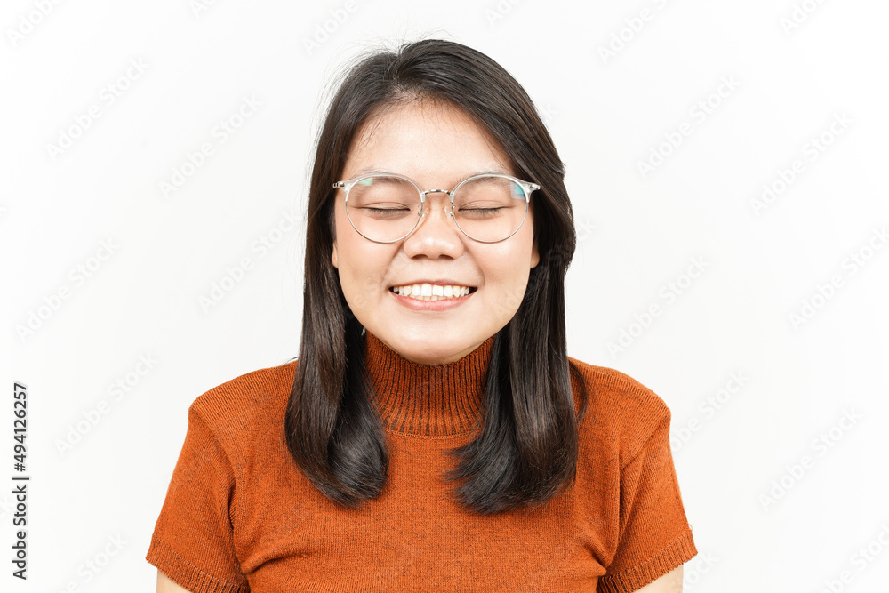Closed Eye And Smile Of Beautiful Asian Woman Isolated On White Background Closed Eye And Smile Of Beautiful Asian Woman Isolated On White Background