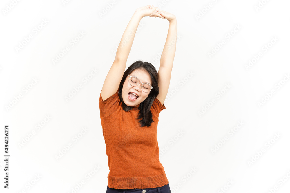 Wake Up Stretch Of Beautiful Asian Woman Isolated On White Background Wake Up Stretch Of Beautiful Asian Woman Isolated On White Background