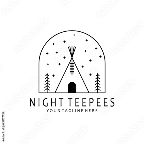 night teepees logo design, vector, illustration, monoline, linear