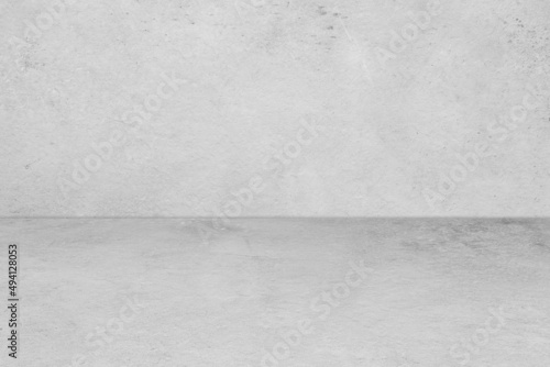 Empty white concrete room and floor background, Perspective grey gradient concrete room for interior background, backdrop, Gray grunge cement room with space for product display mockup, template