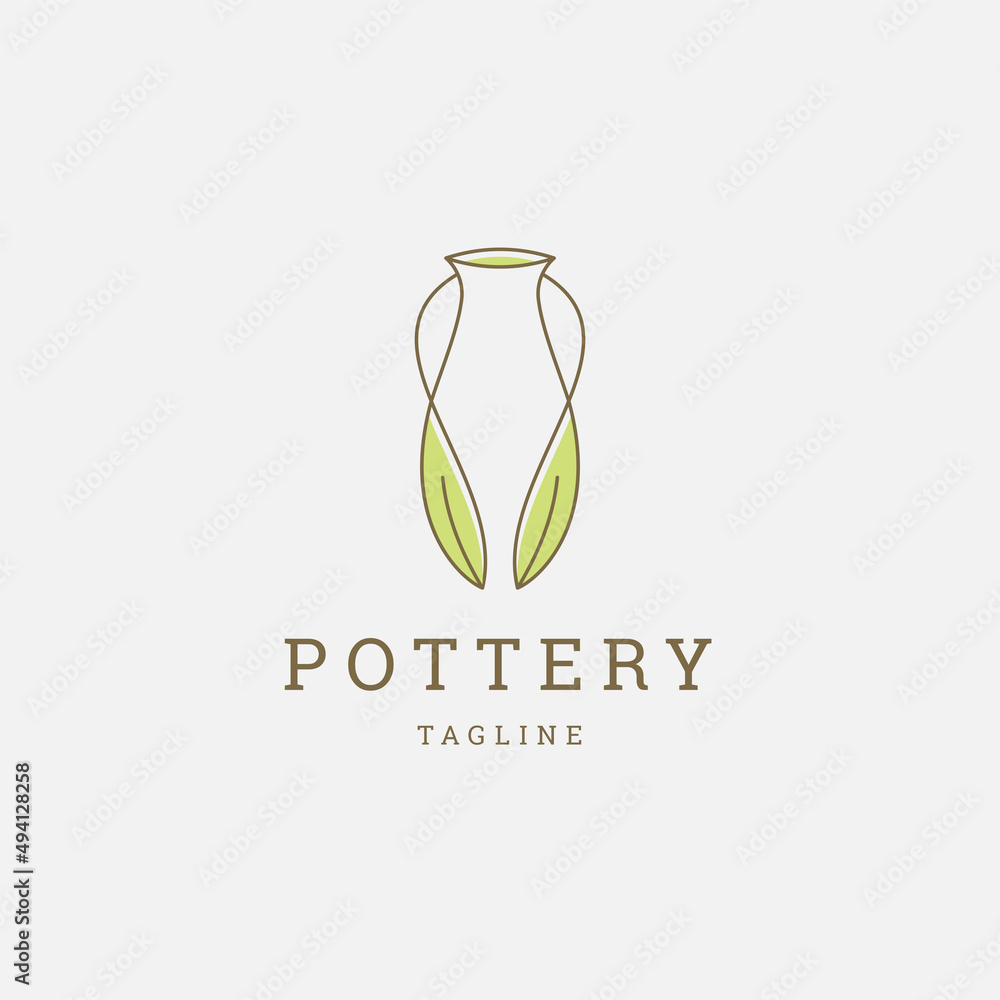 Pottery leaf line logo icon design template flat vector Pottery leaf line logo icon design template flat vector
