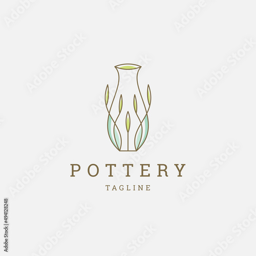 Pottery leaf line logo icon design template flat vector