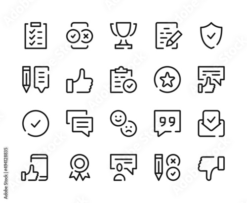 Customer reviews icons. Vector line icons set. Customer inquiry, feedback, survey, testimonials, reviews concepts. Outline symbols, linear graphic elements. Modern design