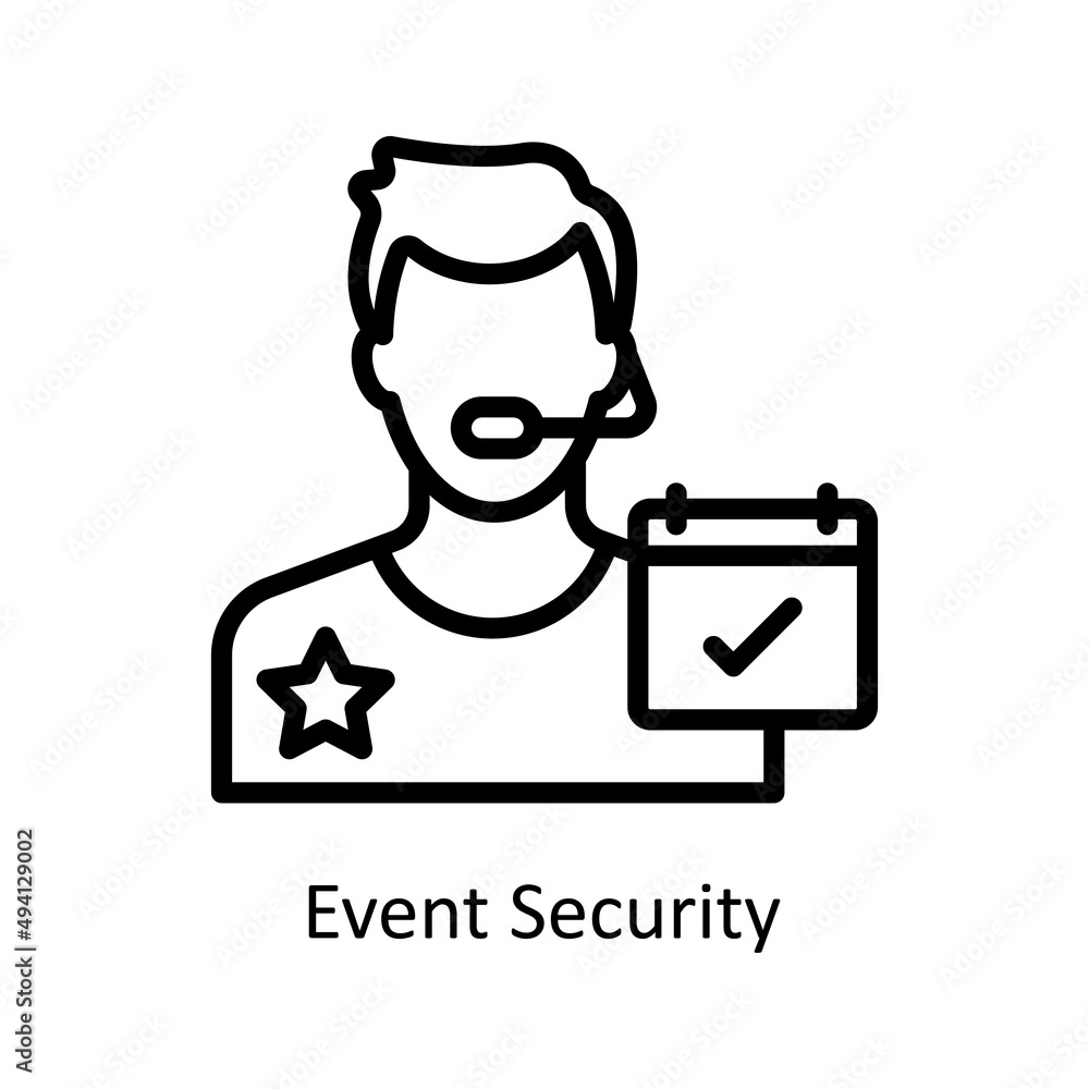 Event Security vector outline icon for web isolated on white background EPS 10 file Event Security vector outline icon for web isolated on white background EPS 10 file