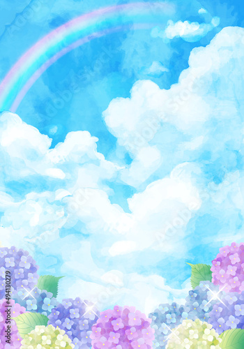                                                                              art holiday background vector sky summer watercolor Hydrangea Rainbow rain rainy season 