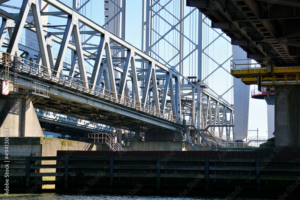 Bridge construction, steel design and architecture for a bridge system of modern road construction. In the Netherlands over the river to connect land.