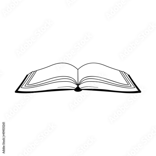 Line Icon open book. Vector outline illustration of isolated on white background. Reading symbol