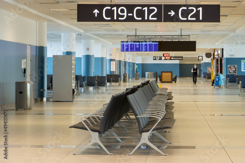 A Empty corridor at the international airport. photo