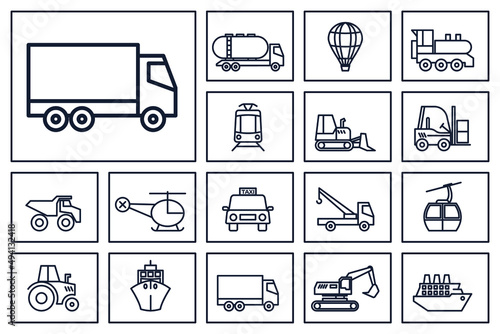 Transport, vehicle and delivery set icon symbol template for graphic and web design collection logo vector illustration