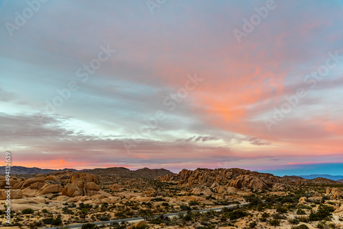 Joshua Tree National Park landscape in late afternoon, before sunset. 