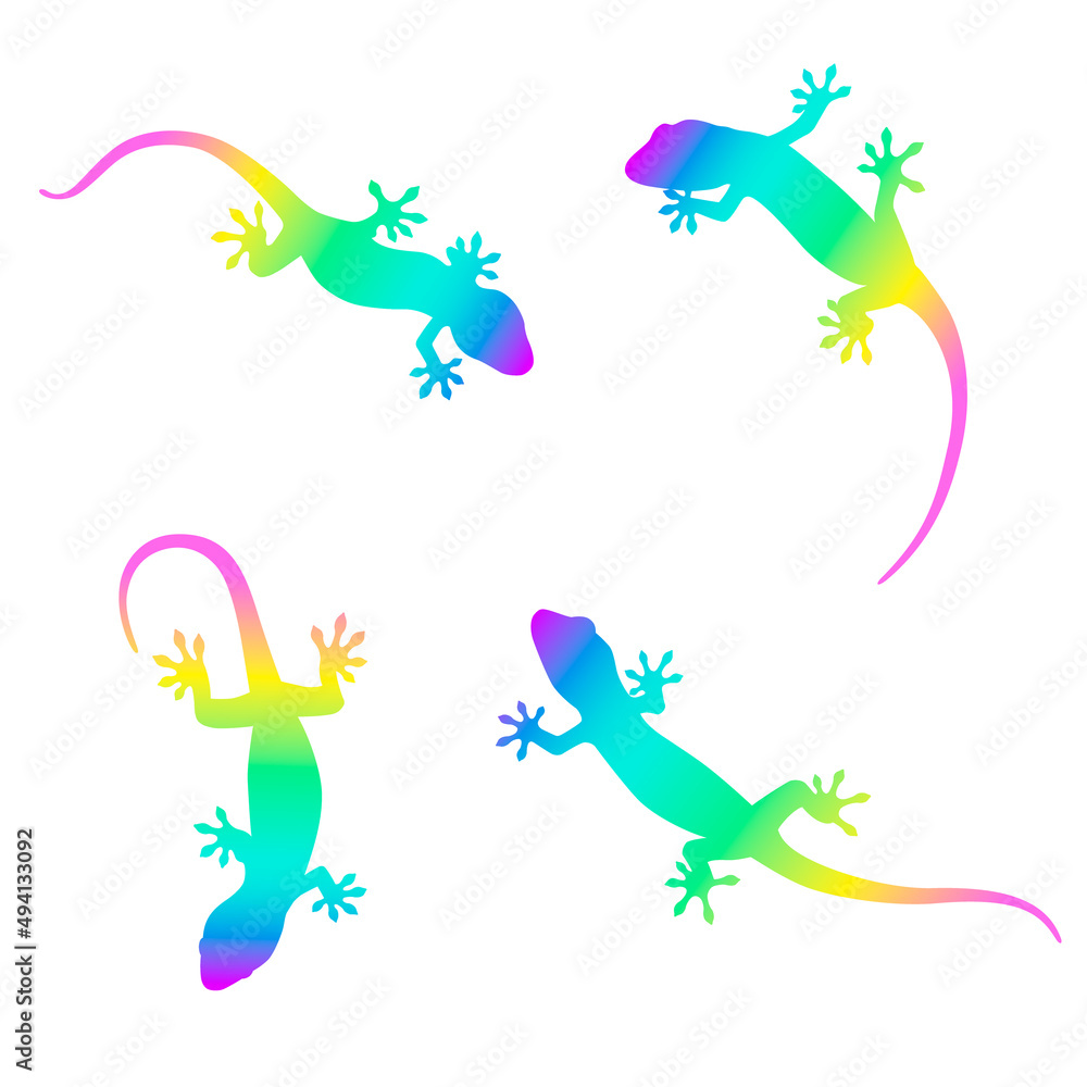 Obraz premium ヤモリのシルエットイラストセット（白背景・ベクター・切り抜き）
