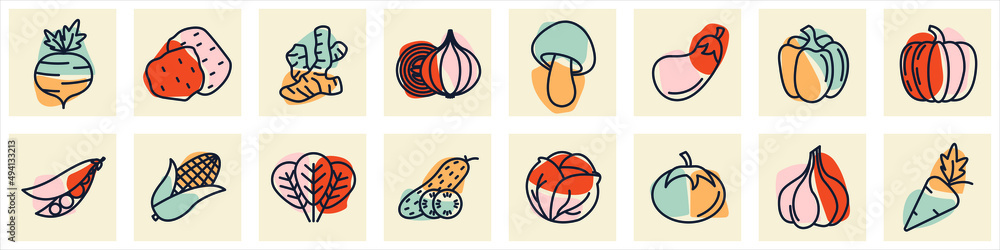 Vegetarian, vegetable, veggies set icon symbol template for graphic and web design collection logo vector illustration Vegetarian, vegetable, veggies set icon symbol template for graphic and web design collection logo vector illustration