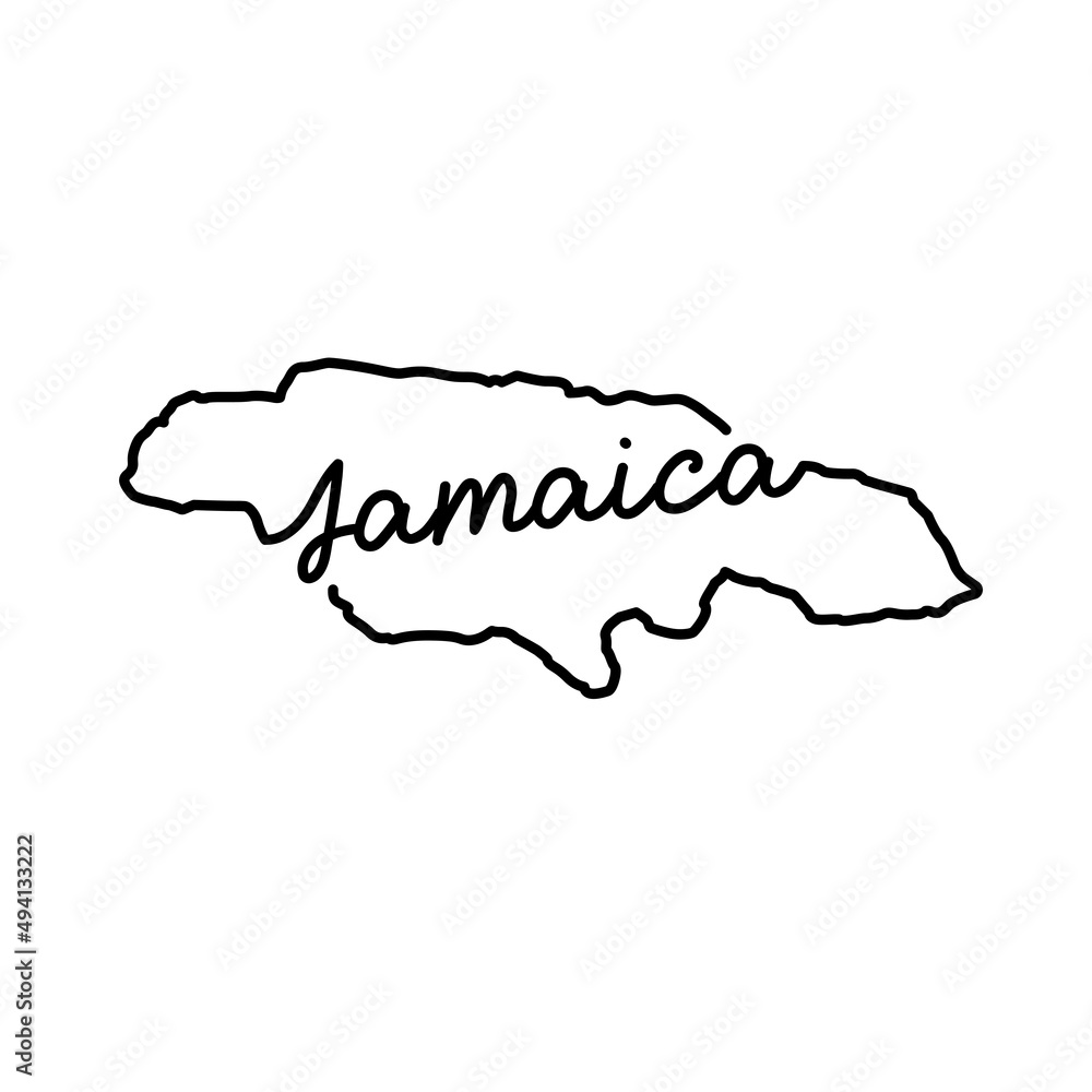 Jamaica outline map with the handwritten country name. Continuous line