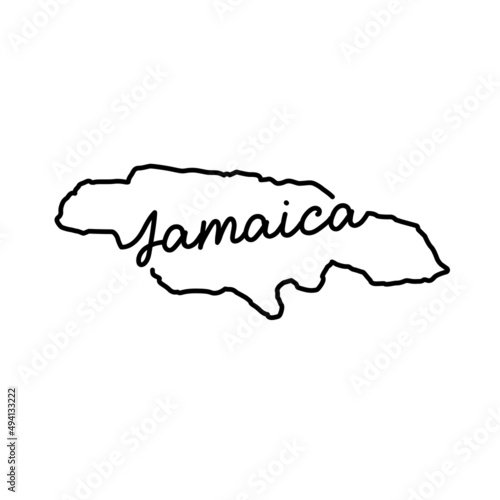 Jamaica outline map with the handwritten country name. Continuous line drawing of patriotic home sign. A love for a small homeland. T-shirt print idea. Vector illustration.