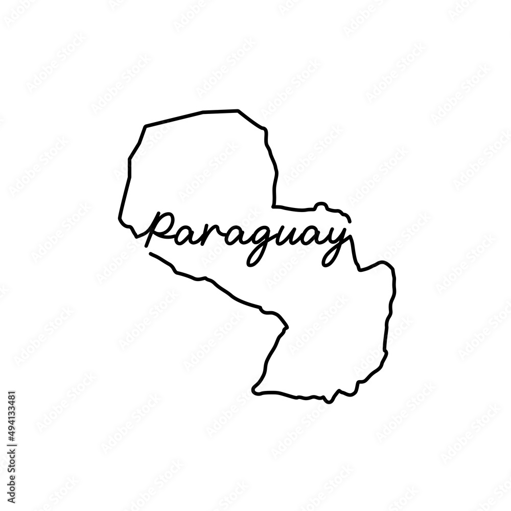 Paraguay outline map with the handwritten country name. Continuous line drawing of patriotic home sign. A love for a small homeland. T-shirt print idea. Vector illustration. Paraguay outline map with the handwritten country name. Continuous line drawing of patriotic home sign. A love for a small homeland. T-shirt print idea. Vector illustration.