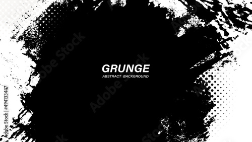 Black and white abstract grunge background with halftone style.