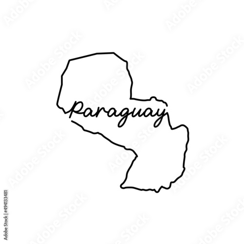 Paraguay outline map with the handwritten country name. Continuous line drawing of patriotic home sign. A love for a small homeland. T-shirt print idea. Vector illustration.