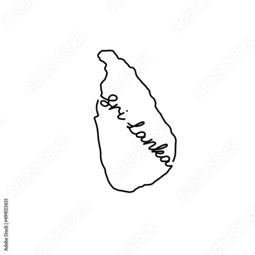 Sri Lanka outline map with the handwritten country name. Continuous line drawing of patriotic home sign. A love for a small homeland. T-shirt print idea. Vector illustration.