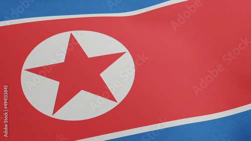 National flag of North Korea waving original size and colors 3D Render, Ramhongsaek Konghwagukgi or Flag of the Democratic Peoples Republic of Korea, DPRK flag photo