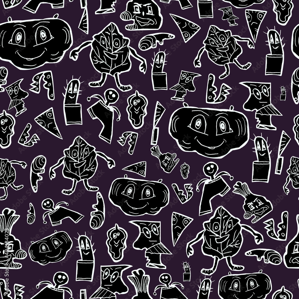 Watercolor pattern with a funny doodle on a dark background for your children's design Watercolor pattern with a funny doodle on a dark background for your children's design