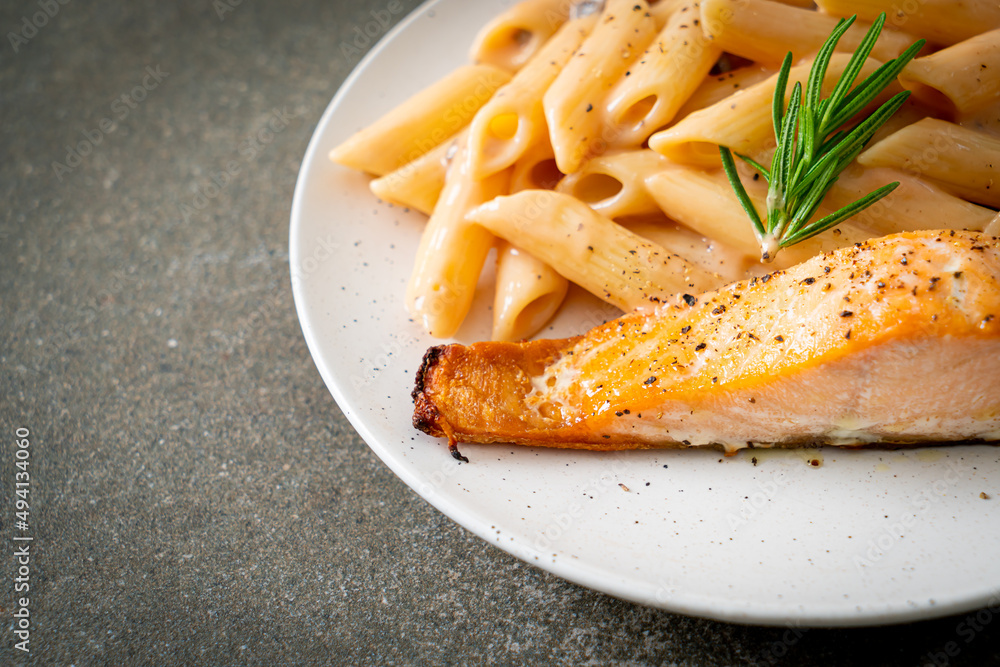 salmon with penne pasta cream sauce salmon with penne pasta cream sauce