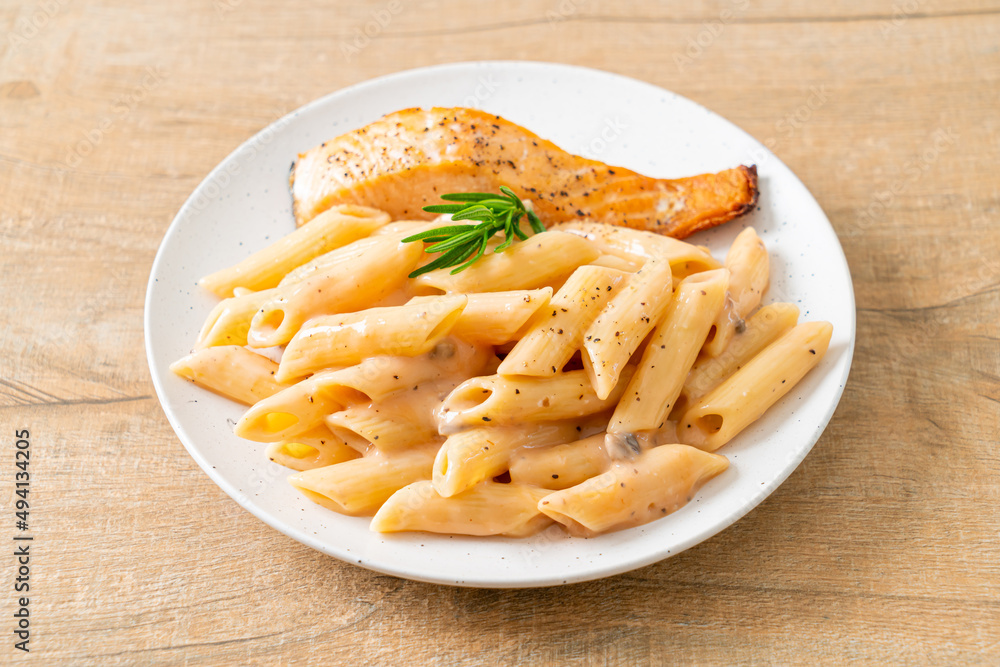 salmon with penne pasta cream sauce