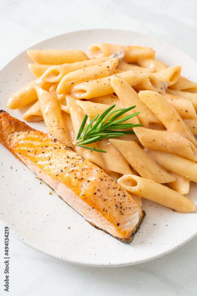 salmon with penne pasta cream sauce salmon with penne pasta cream sauce