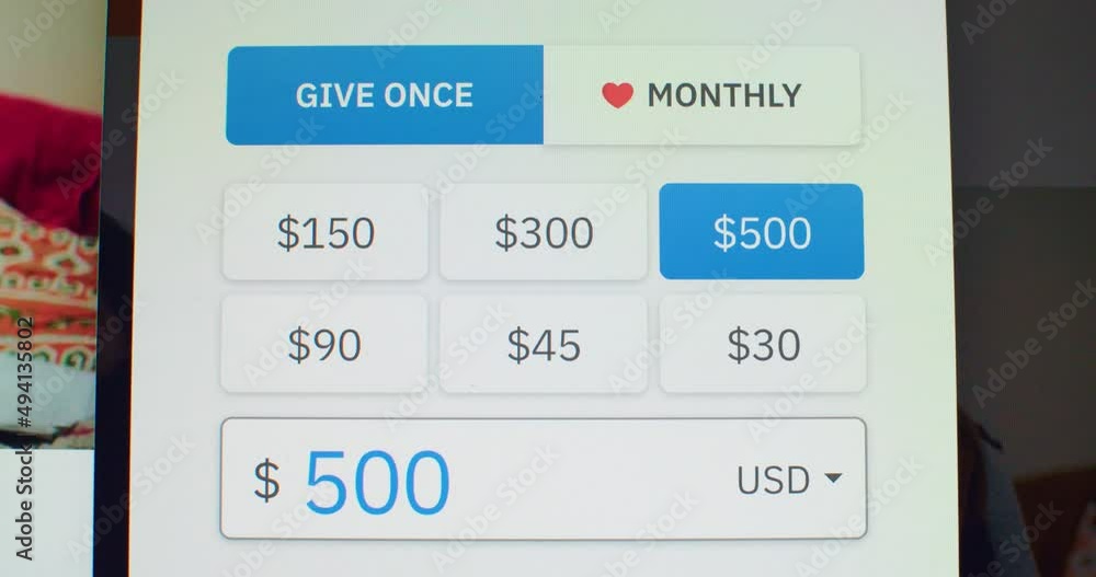 Macro video shot of cursor clicking button with donation on device screen. Faceless person sending money to charity online on website. Mock up digital banking application concept Macro video shot of cursor clicking button with donation on device screen. Faceless person sending money to charity online on website. Mock up digital banking application concept