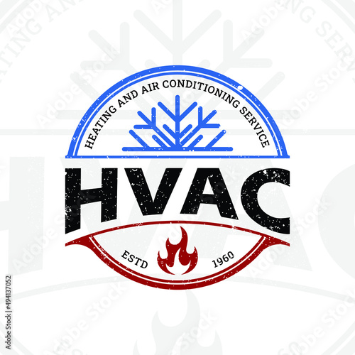 An illustration of snowflake and red fire flame in isolated blue and red ellipse shape applied for  Heating and Air Conditioning Service and Installation Company Logo Design inspiration