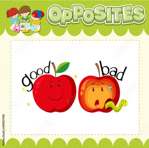 Education word card of English opposites word