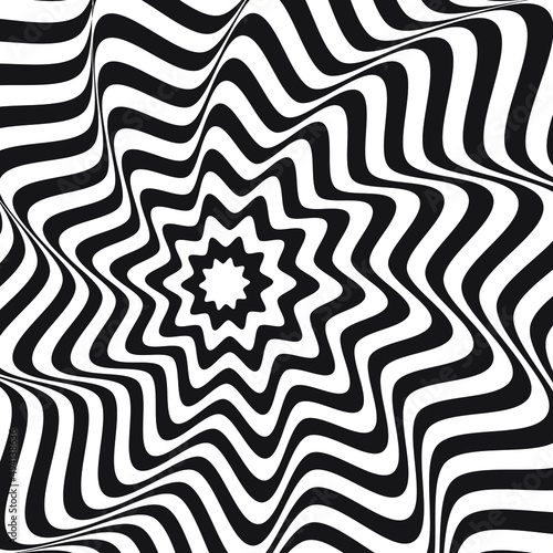 Black wavy pattern on white background. Wavy lines on white. Illustration of the abstract black maze pattern. Spiral labyrinth art.