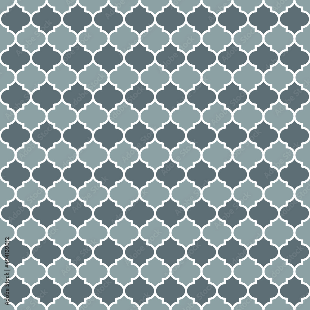Fototapeta premium Grey Moroccan pattern with white edge. White border on grey surface.