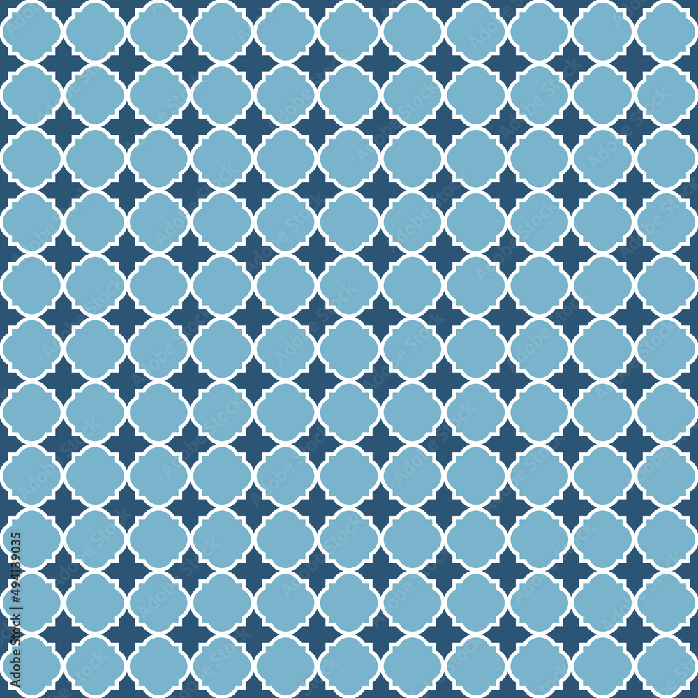 Naklejka premium Blue Moroccan pattern with white edge. White border on blue surface.