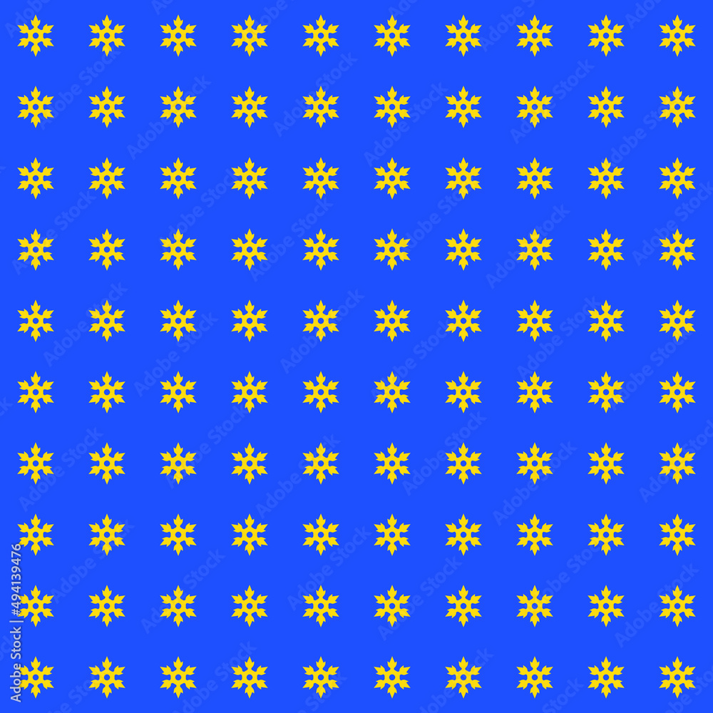 Yellow ninja weapon on blue background. Star shape pattern. Yellow ninja weapon on blue background. Star shape pattern.