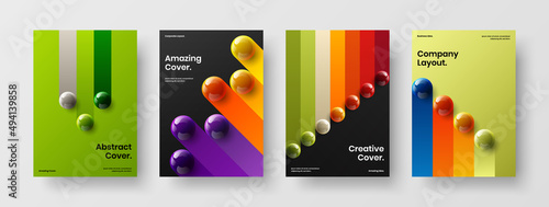 Premium booklet design vector concept composition. Unique 3D spheres flyer layout set.