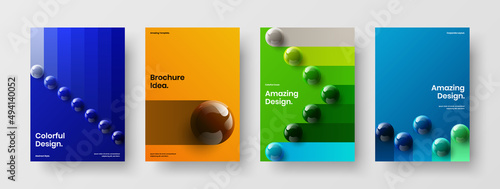 Geometric 3D spheres catalog cover layout collection. Modern corporate brochure vector design concept composition.