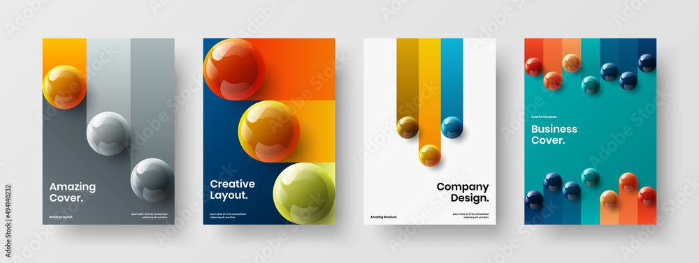 Simple 3D balls annual report illustration bundle. Unique postcard A4 vector design template collection.