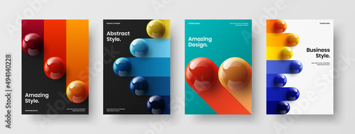 Trendy corporate identity A4 vector design layout composition. Amazing realistic balls flyer illustration bundle.