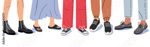 Set of Various Female Shoes with Feet.