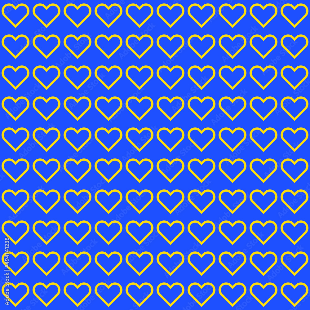 Yellow stroke heart shape on blue background. Happy Valentine's day. Heart pattern on blue backdrop. Love hearts. Love for Ukraine. Yellow stroke heart shape on blue background. Happy Valentine's day. Heart pattern on blue backdrop. Love hearts. Love for Ukraine.