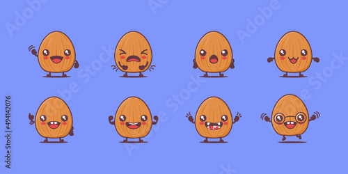 almond cartoon. nuts vector illustration. with different faces and expressions