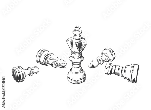 Fotografia Five chess pieces in sketch style. Hand-drawn vector illustration