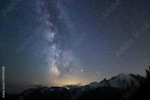Milky Way and stars in the night sky over Mt. Rainier National Park, Washington