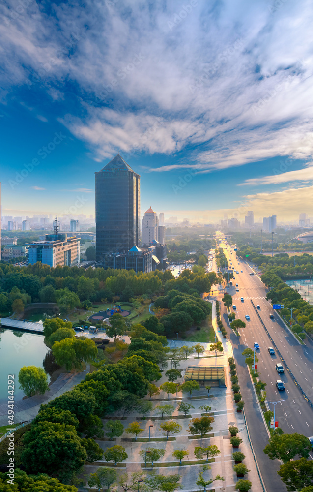 Fototapeta premium Dusk scenery of Jiangyin City, Jiangsu Province, China