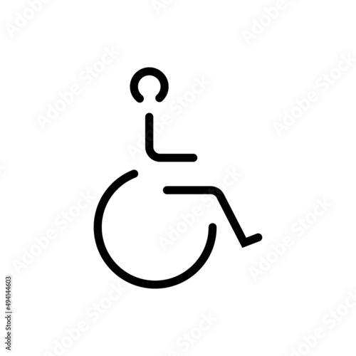 Logo of a person in a wheelchair in the form of a linear icon, the sign of a disabled person. Isolated on white background. Vector illustration
